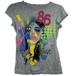MAX RAVE Gray Tee with Vibrant Neon 80s Graphic Medium (fits small)